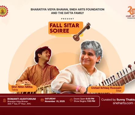 event Fall Sitar Soiree NYC 2025 – Ustad Ikhlaq Hussain (Sitar) & Shri Nitin Mitta (Tabla) | Bharatiya Vidya Bhavan